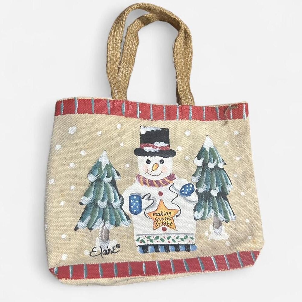 Hand Painted Small Canvas Christmas Snowman Bag